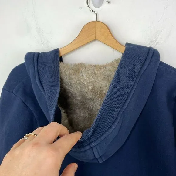 Old Navy Y2K Hooded with faux fur Sweatshirt Navy Blue size XL - Picture 6 of 11
